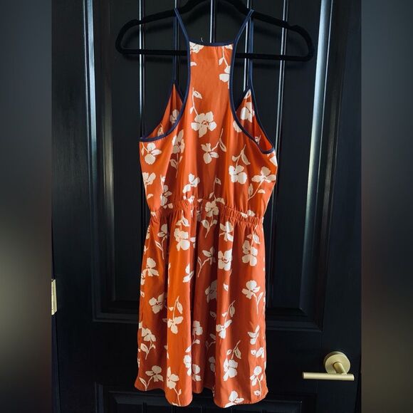 Lush Orange Floral Dress with Navy Trim - Medium - Picture 2 of 3